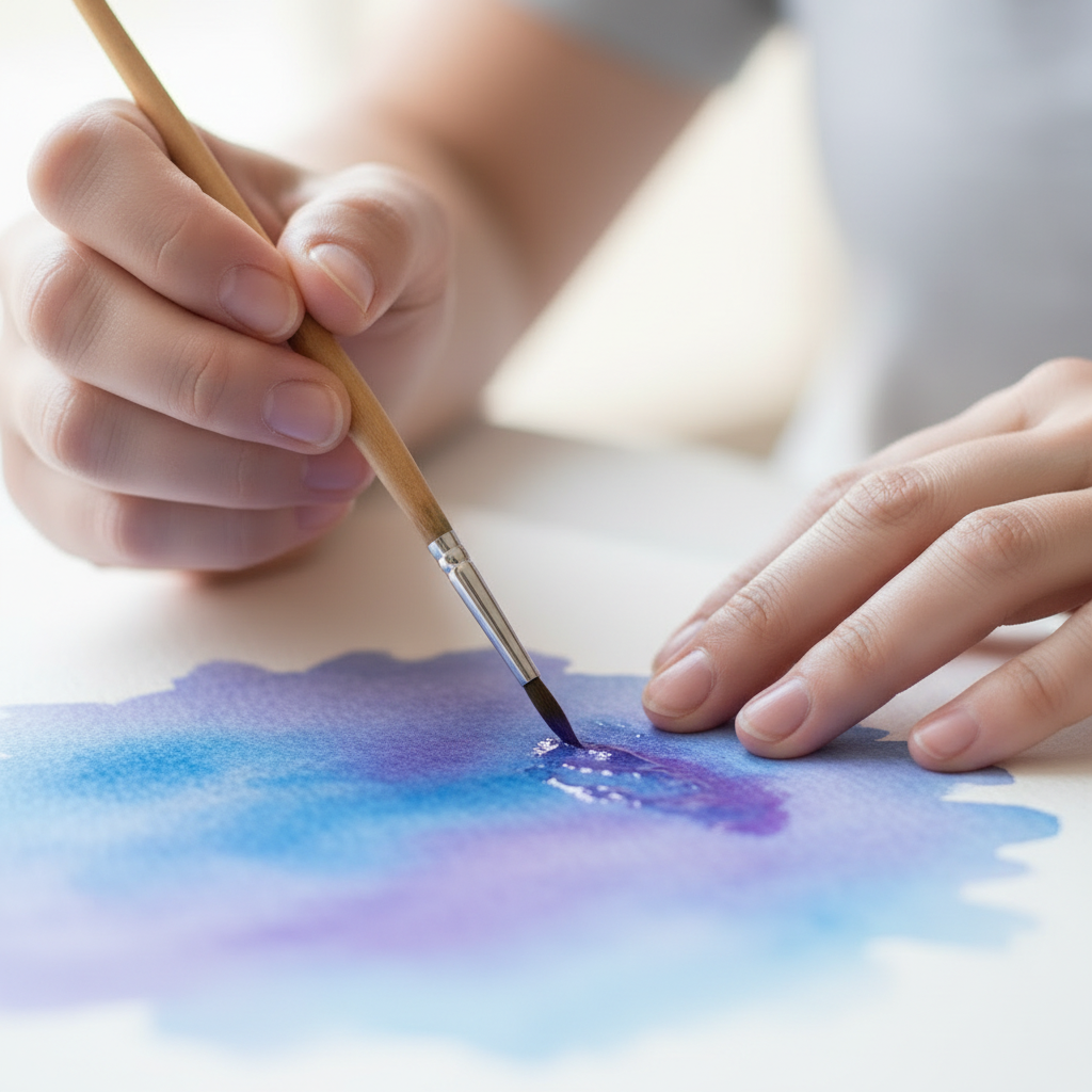 Hands painting with watercolors